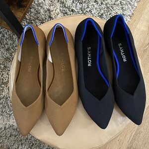 Rothy's Women's Pointed Toe Flats - Black and Brownish taupe size 9